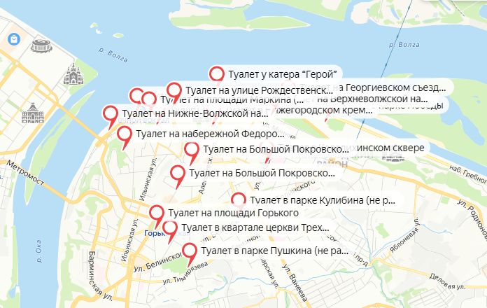 Опубликована карта работающих общественных туалетов в Нижнем Новгороде - фото 2